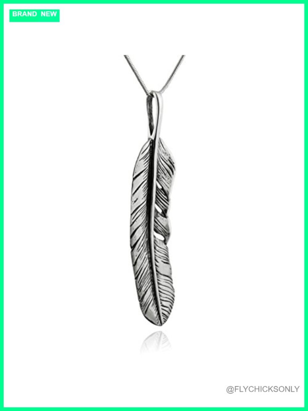 Sterling Silver Feather Pendant Necklace 18" Snake Chain Gift Box